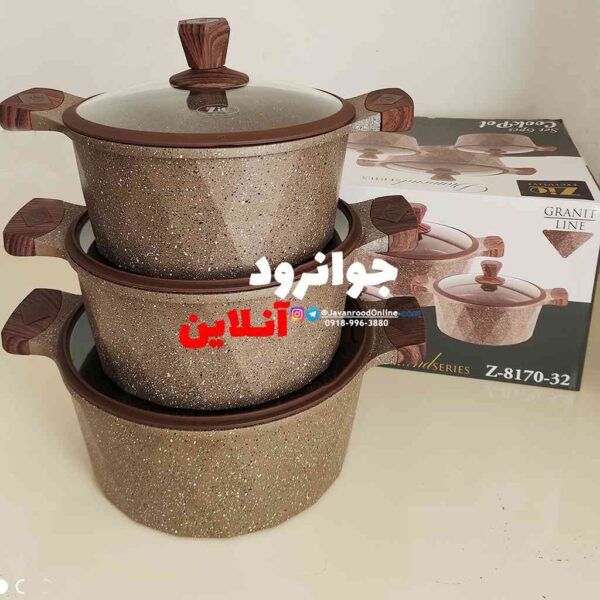 قابلمه 6 پارچه زیو طرح دیاموند سایز 32 دسته چوبی مدل Z-8170-32