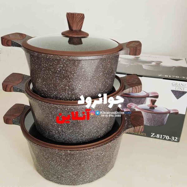 قابلمه 6 پارچه زیو طرح دیاموند سایز 32 دسته چوبی مدل Z-8170-32