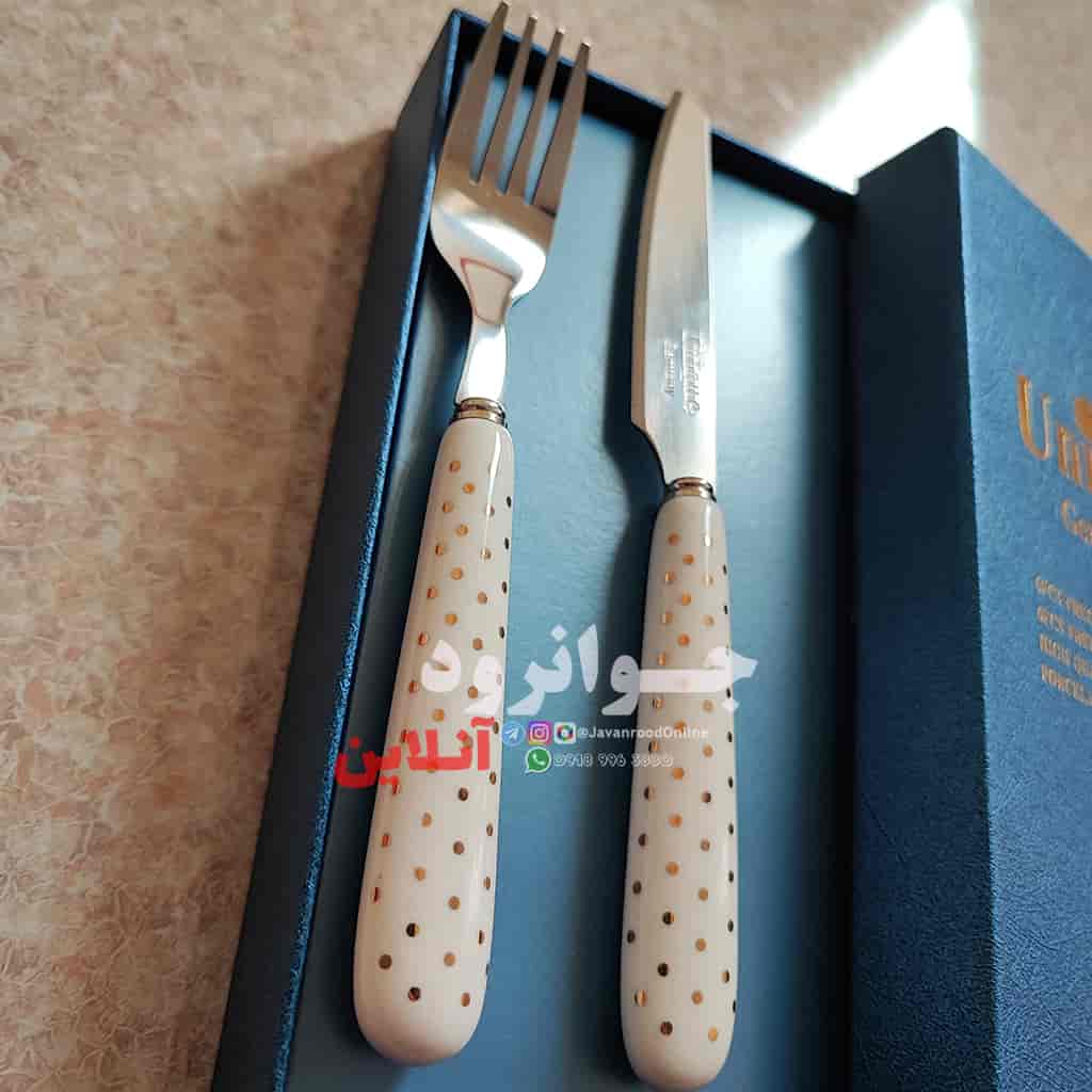 کارد و چنگال سفید یونیک بسته 12 عددی طرح خالدار unique