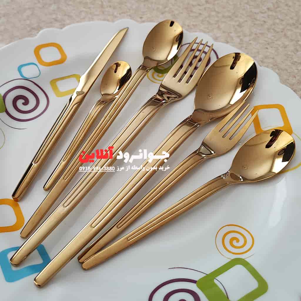 قاشق چنگال یونیک طلایی طرح لیزری 120 پارچه 24 نفره اروپایی LZ120