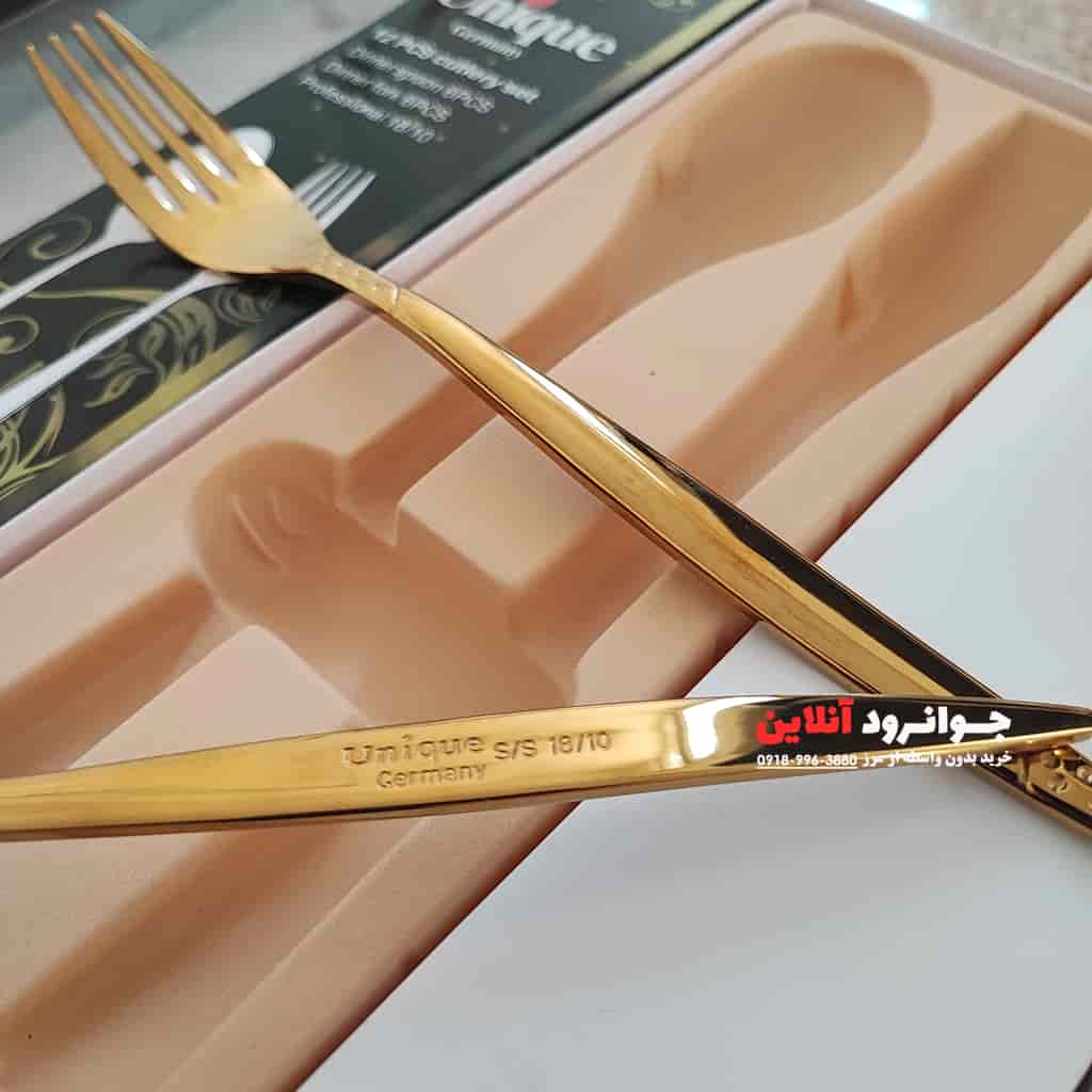 قاشق چنگال یونیک طلایی طرح پراتو بسته 12 عددی 4 میل اصل UN-C12