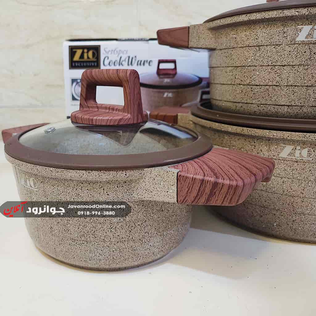 قابلمه گرانیت زیو پیراماید 6 پارچه سایز 24 مدل ZCS-8546S24 کرمی