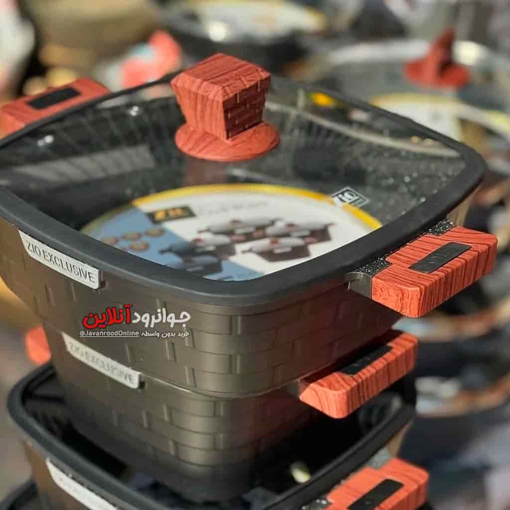 سرویس قابلمه زیو مربعی ZCS-8550 Zio Castle آجری طرح کاستل 10 پارچه