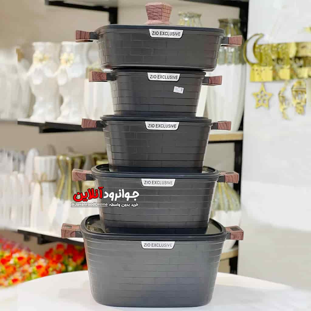 سرویس قابلمه زیو مربعی ZCS-8550 Zio Castle آجری طرح کاستل 10 پارچه