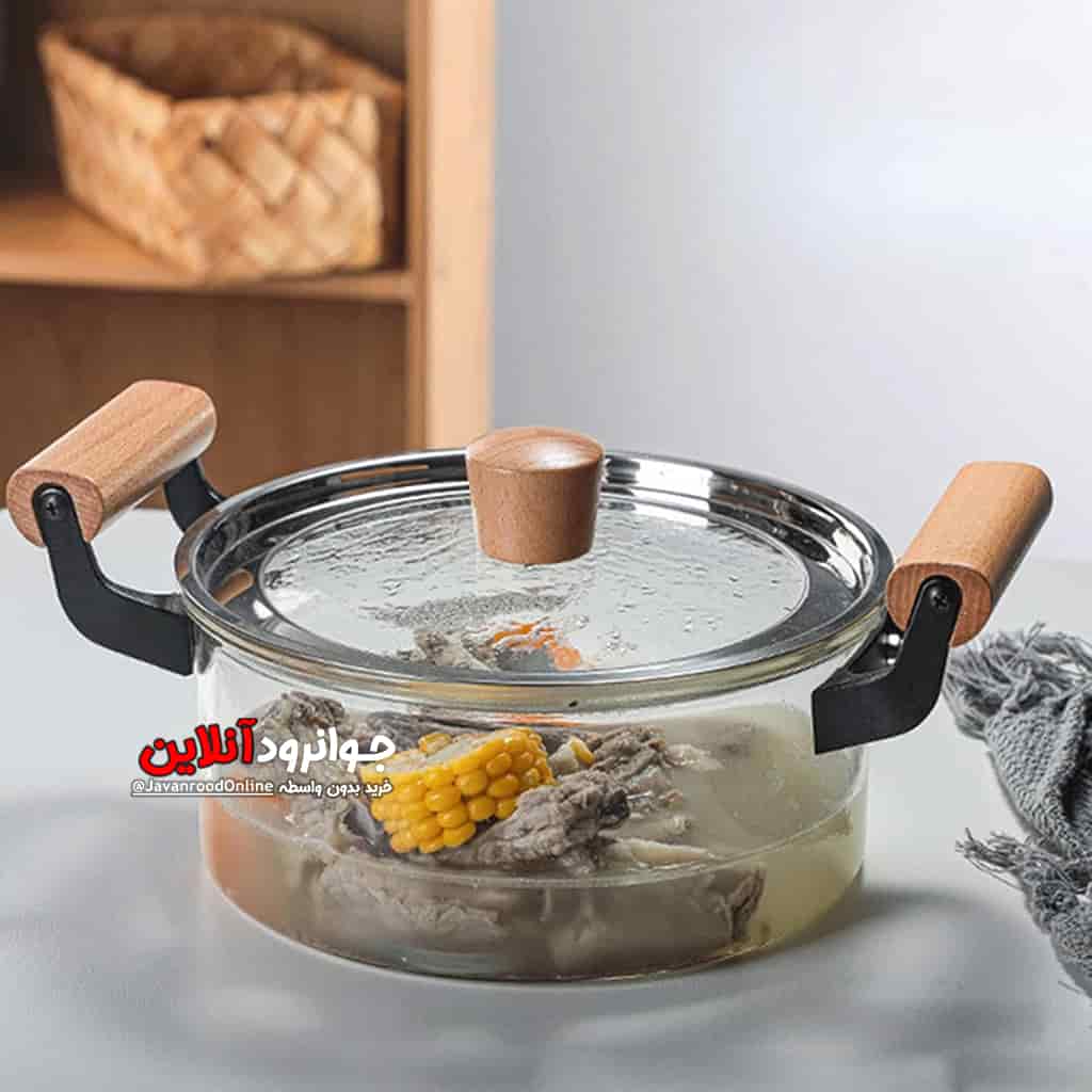 قابلمه شیشه ای 2.5 لیتر دسته چوبی وارداتی اصل ANSNOW 2.5L