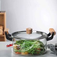 قابلمه شیشه ای 2.5 لیتر دسته چوبی وارداتی اصل ANSNOW 2.5L