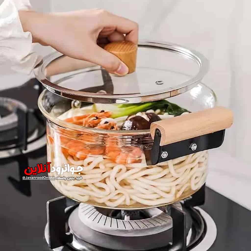 قابلمه شیشه ای 3.5 لیتر دسته چوبی وارداتی اصل ANSNOW 3.5L