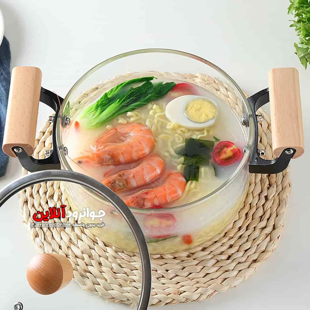قابلمه شیشه ای 3.5 لیتر دسته چوبی وارداتی اصل ANSNOW 3.5L