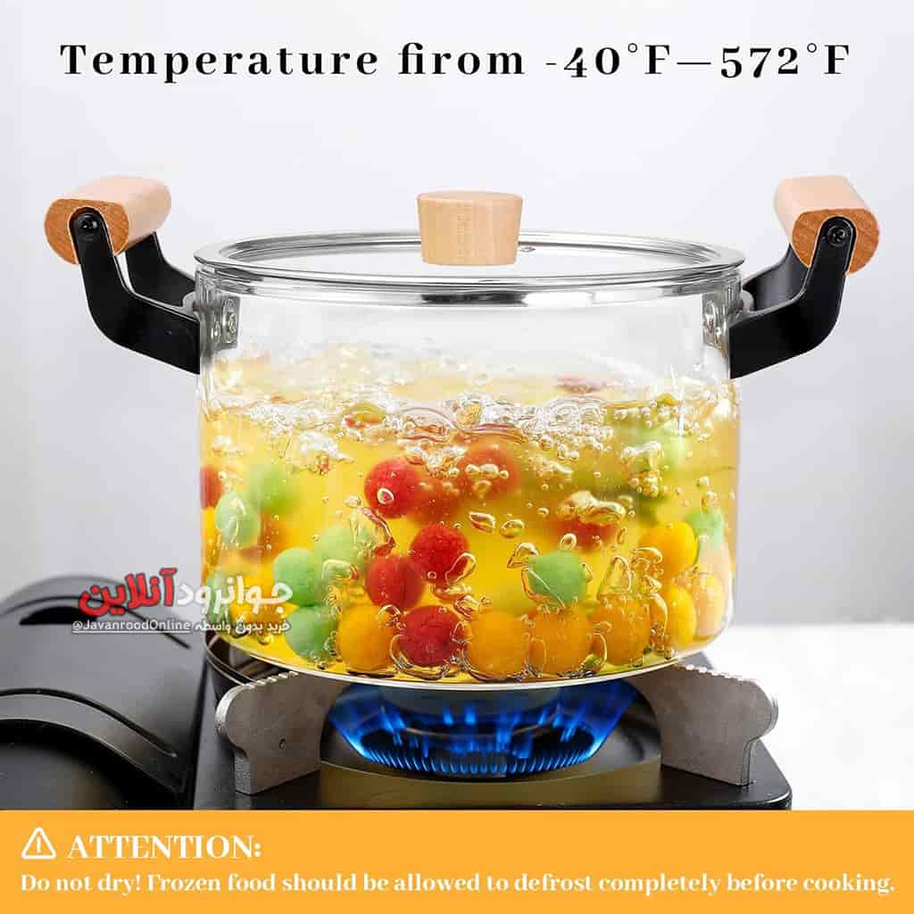 قابلمه شیشه ای 4.5 لیتر دسته چوبی وارداتی اصلی ANSNOW 4.5L