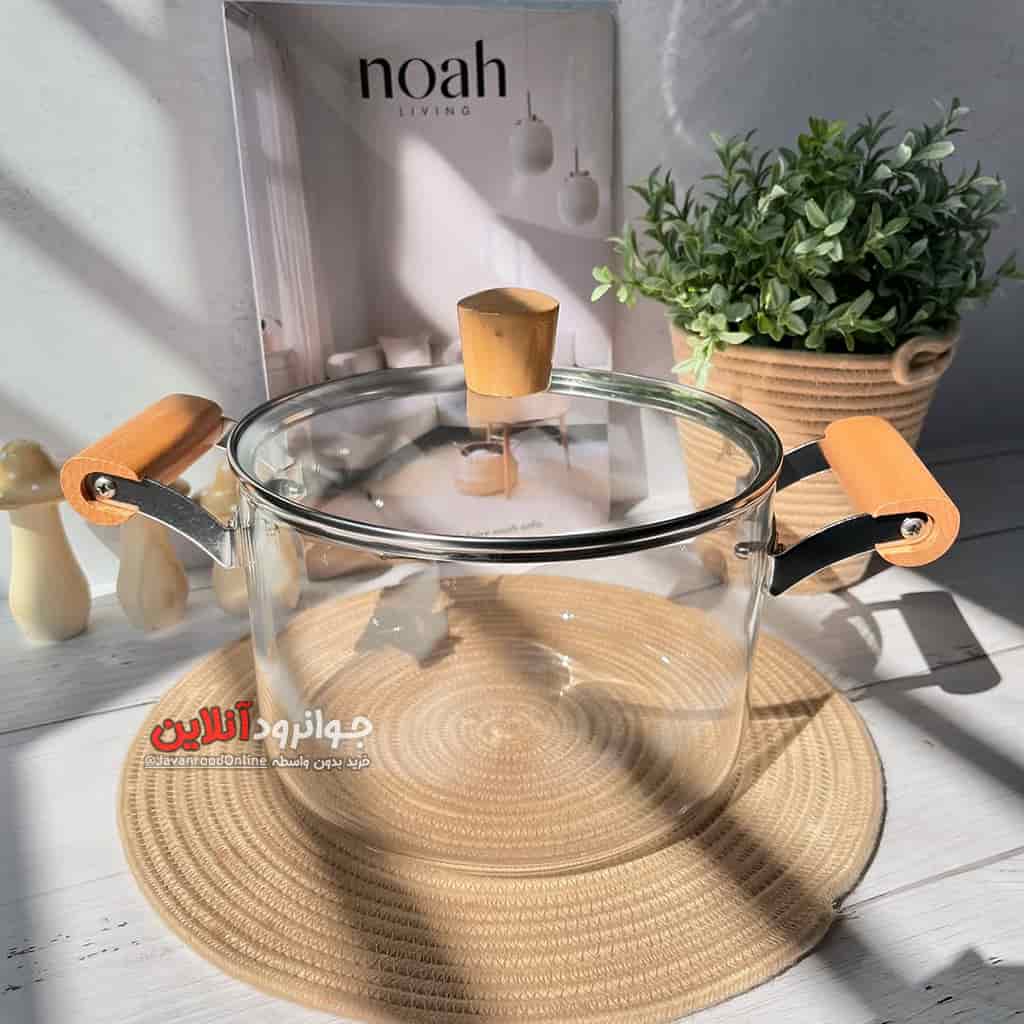 قابلمه شیشه ای 4.5 لیتر دسته چوبی وارداتی اصلی ANSNOW 4.5L