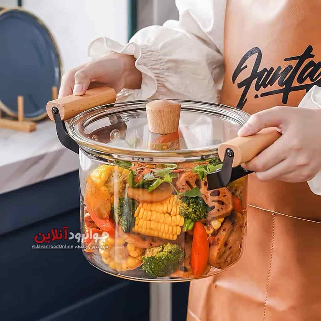 قابلمه شیشه ای 5.5 لیتر دسته چوبی وارداتی اصلی ANSNOW 5.5L