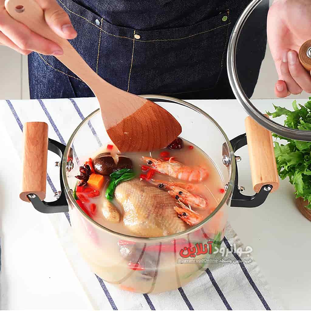 قابلمه شیشه ای 5.5 لیتر دسته چوبی وارداتی اصلی ANSNOW 5.5L