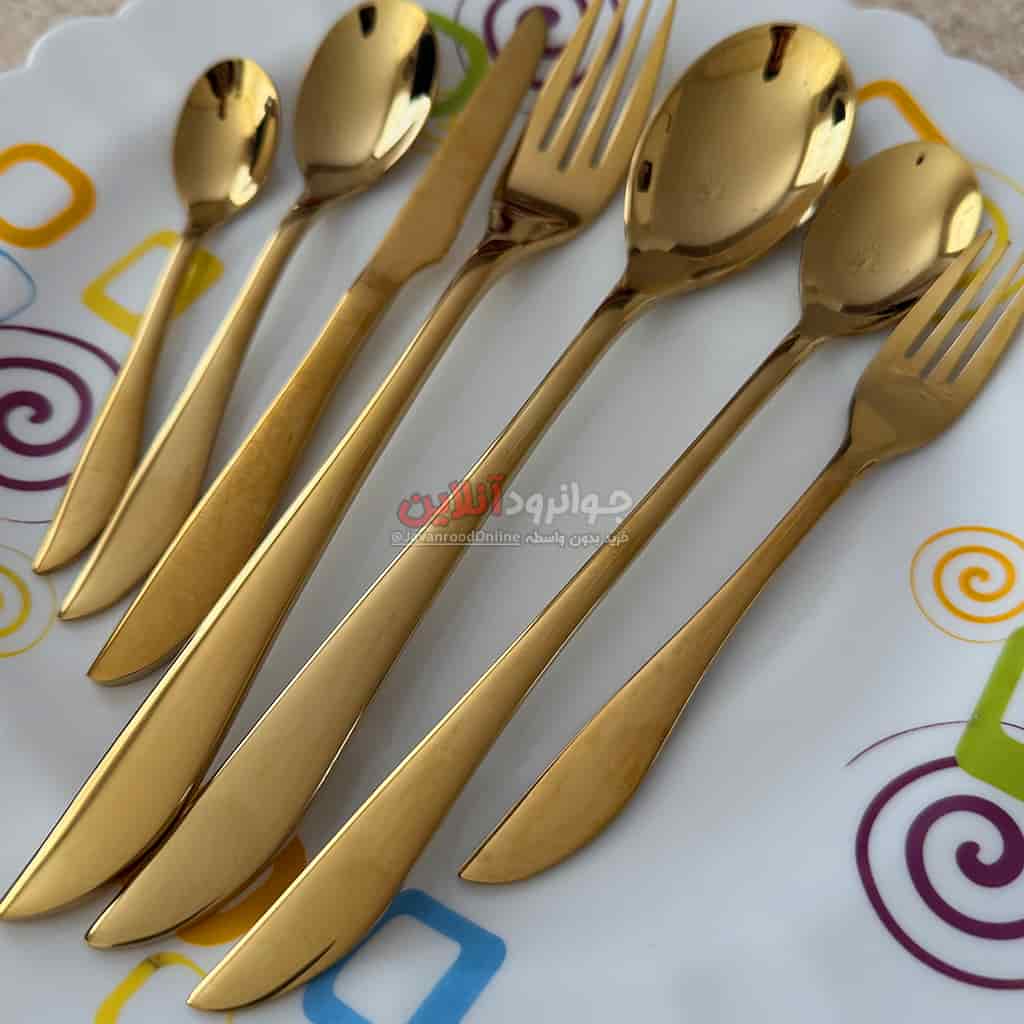 قاشق چنگال یونیک طلایی طرح مکعبی 120 پارچه Unique 120Pcs