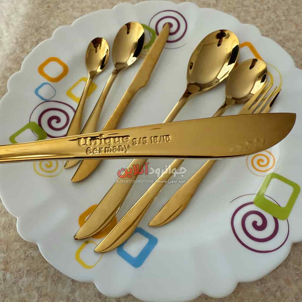 قاشق چنگال یونیک طلایی طرح مکعبی 120 پارچه Unique 120Pcs