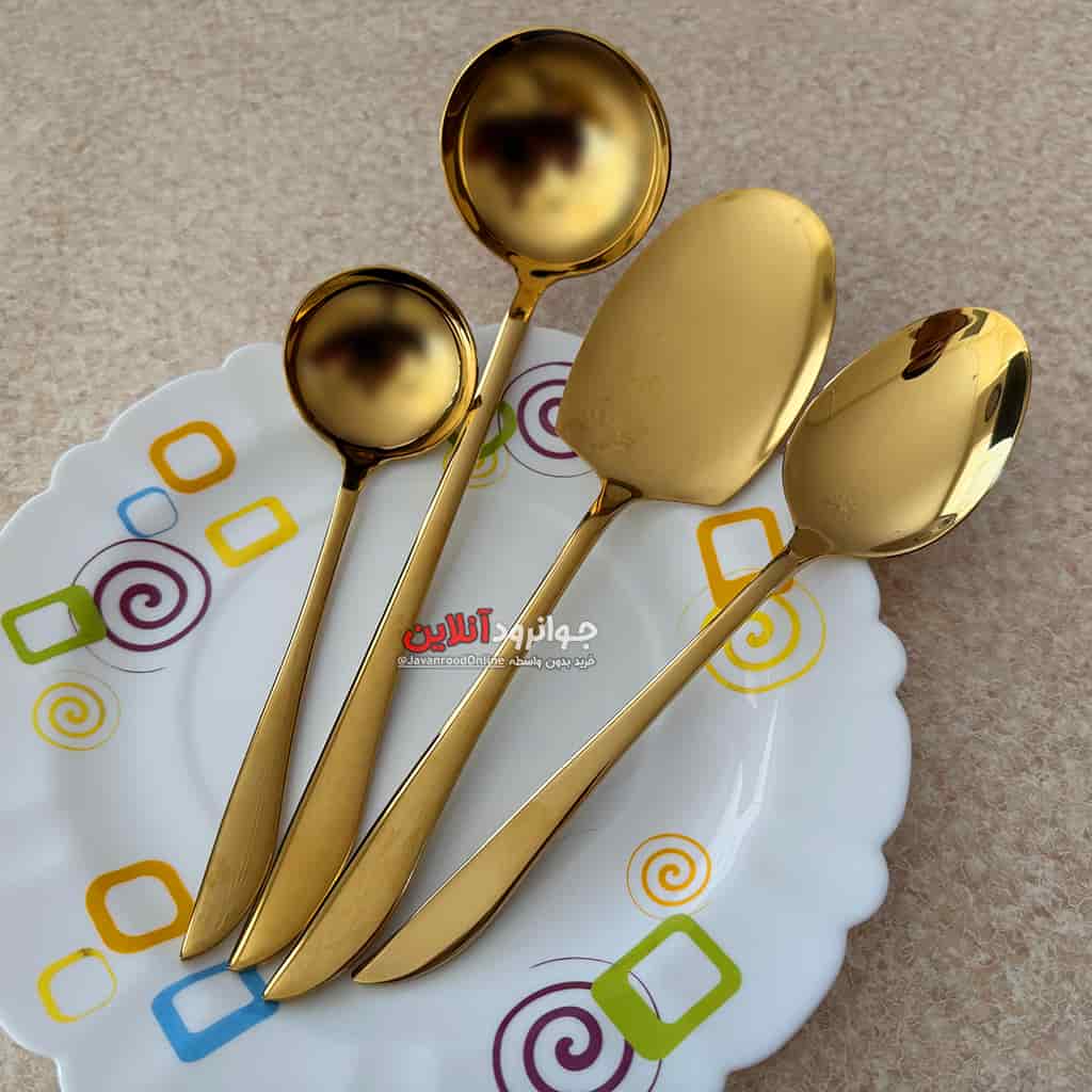 قاشق چنگال یونیک طلایی طرح مکعبی 120 پارچه Unique 120Pcs