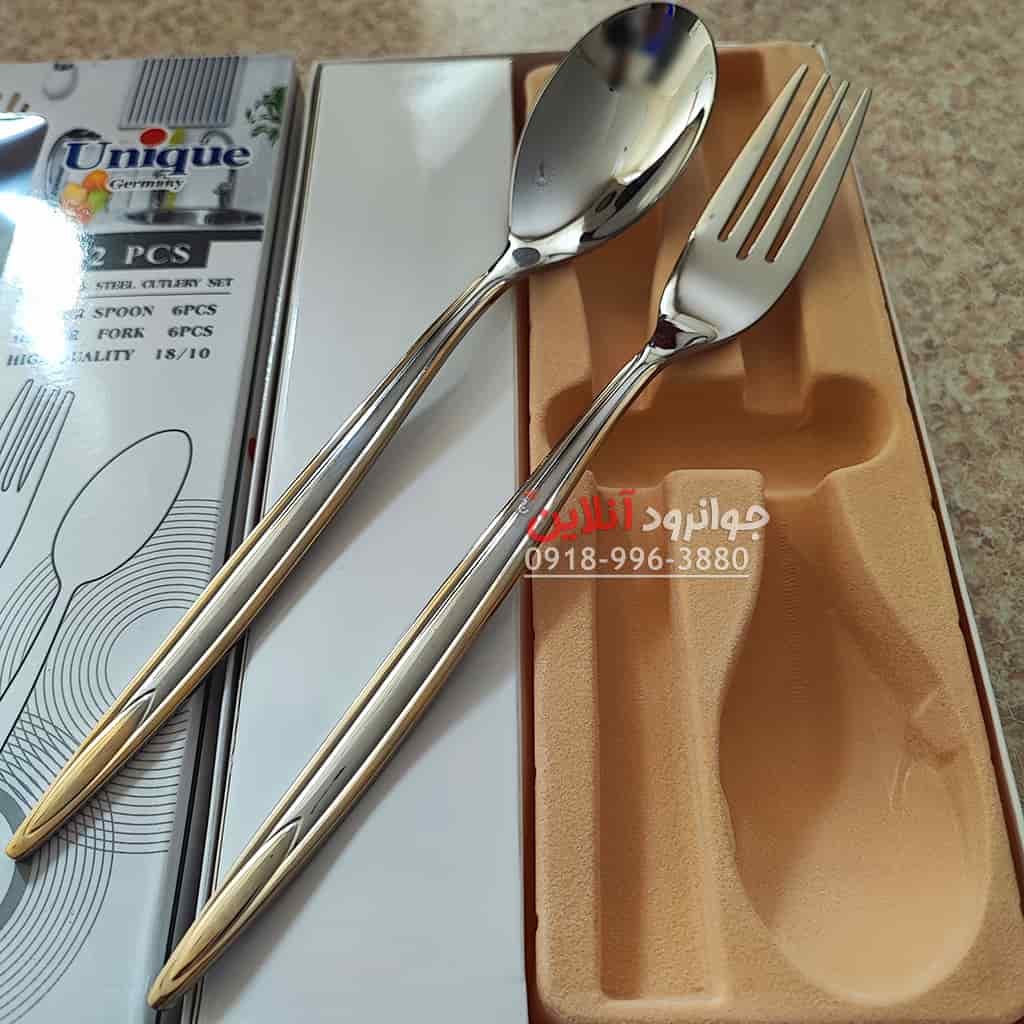 قاشق چنگال یونیک طرح لیزاک بسته 12 عددی نیمه طلایی اروپایی UP-4