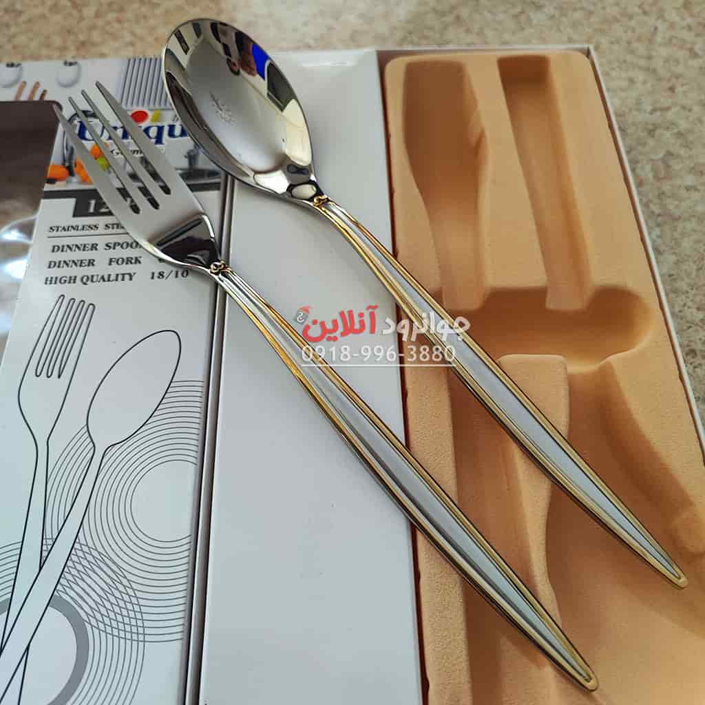 قاشق چنگال بسته یونیک طرح لیزری 12 عددی نیمه طلایی اروپایی UP-2