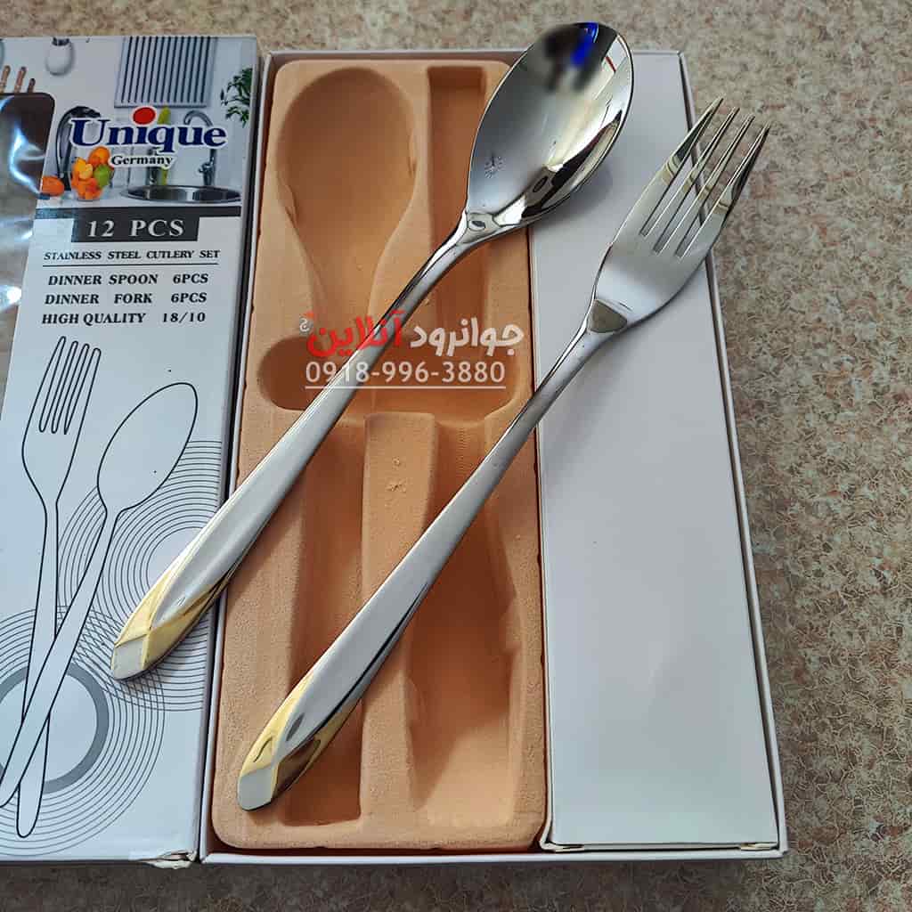 قاشق چنگال یونیک طرح دولا بسته 12 عددی نیمه طلایی اروپایی UP-1