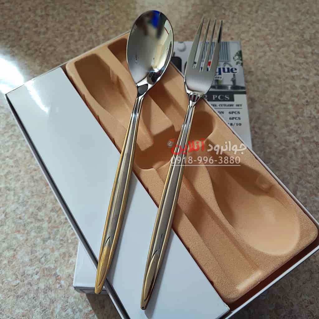 قاشق چنگال یونیک طرح لیزاک بسته 12 عددی نیمه طلایی اروپایی UP-4