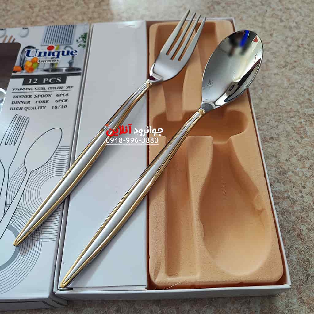 قاشق چنگال بسته یونیک طرح لیزری 12 عددی نیمه طلایی اروپایی UP-2