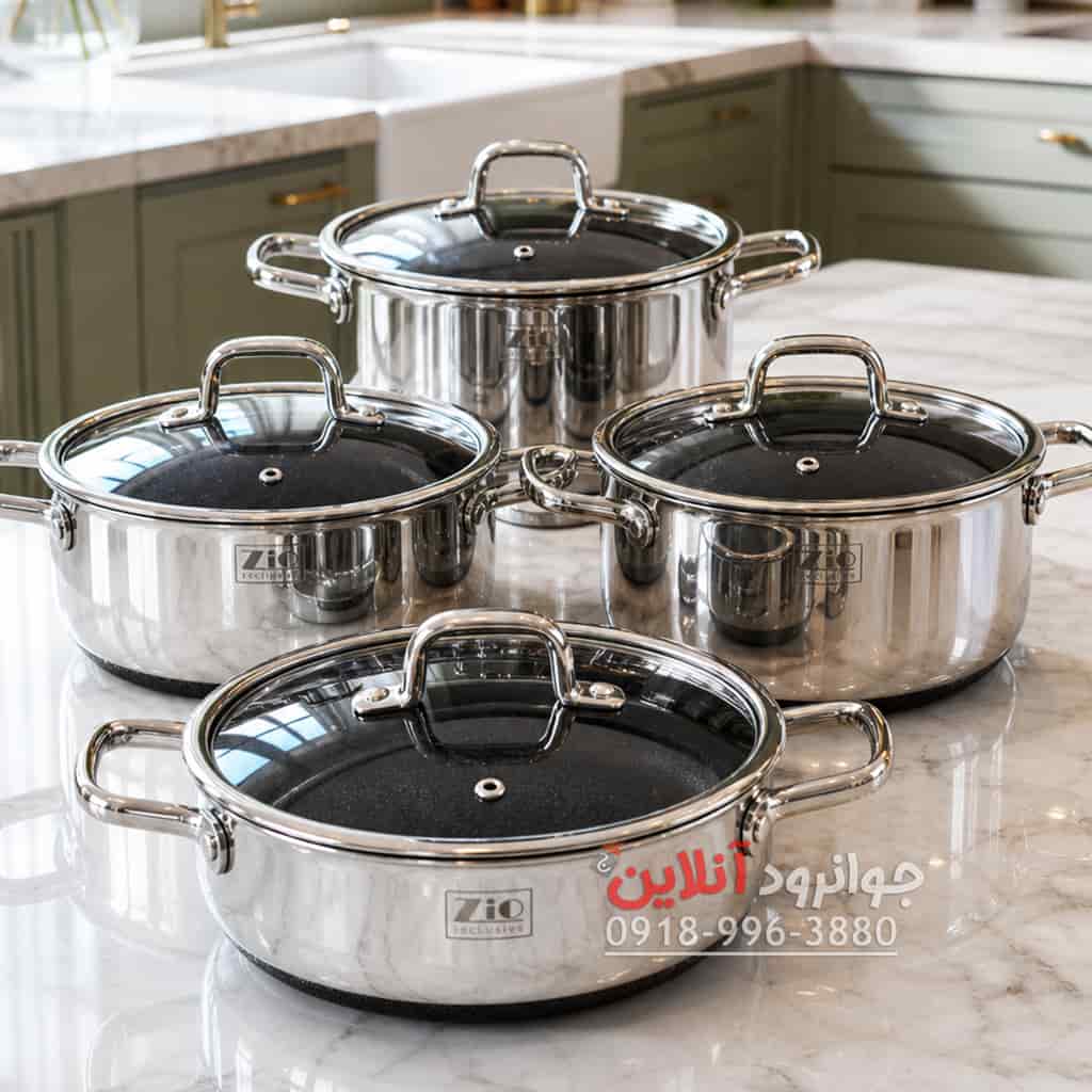 سرویس قابلمه زیو ZCS-1556 استیل 8 پارچه کف لیزری سایز 28