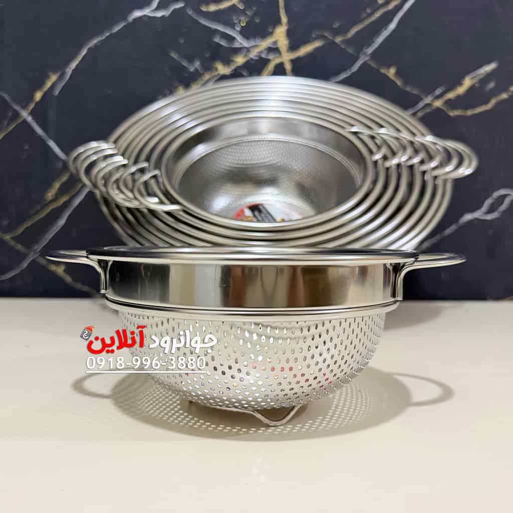 آبکش استیل پانچ رایموند 9 عددی پایه دار دسته دار Raymond